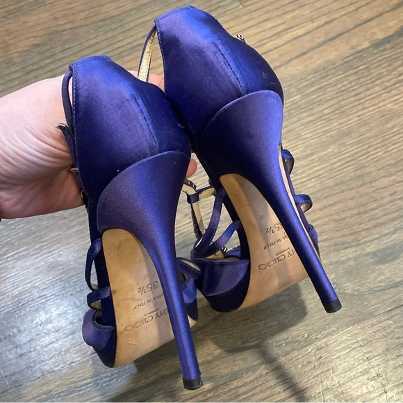 Jimmy Choo Strappy Crystal Embellished Sandals in Purple Satin - Picture 11 of 16